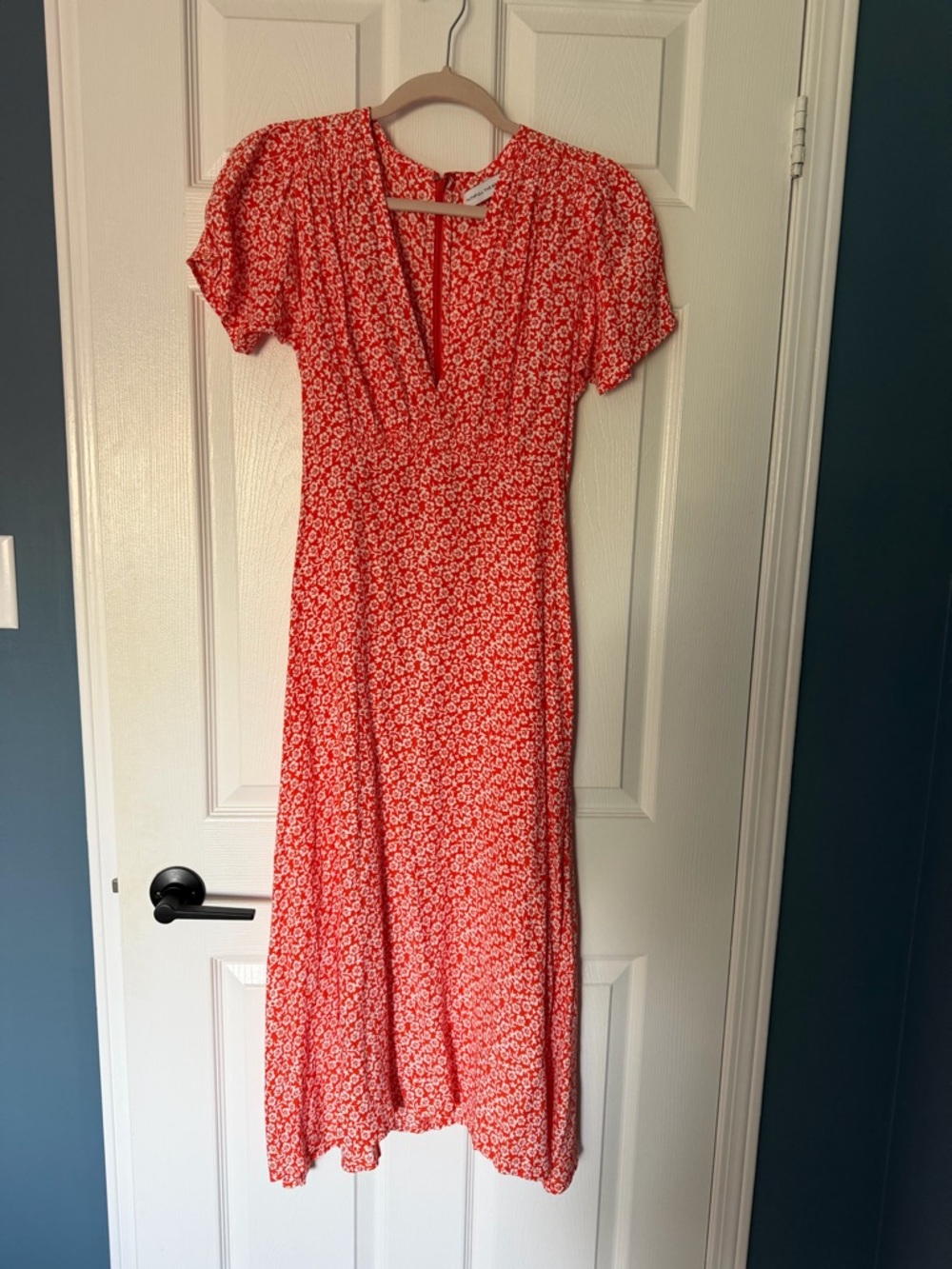 Faithfull the Brand Red Floral V-Neck Midi Dress